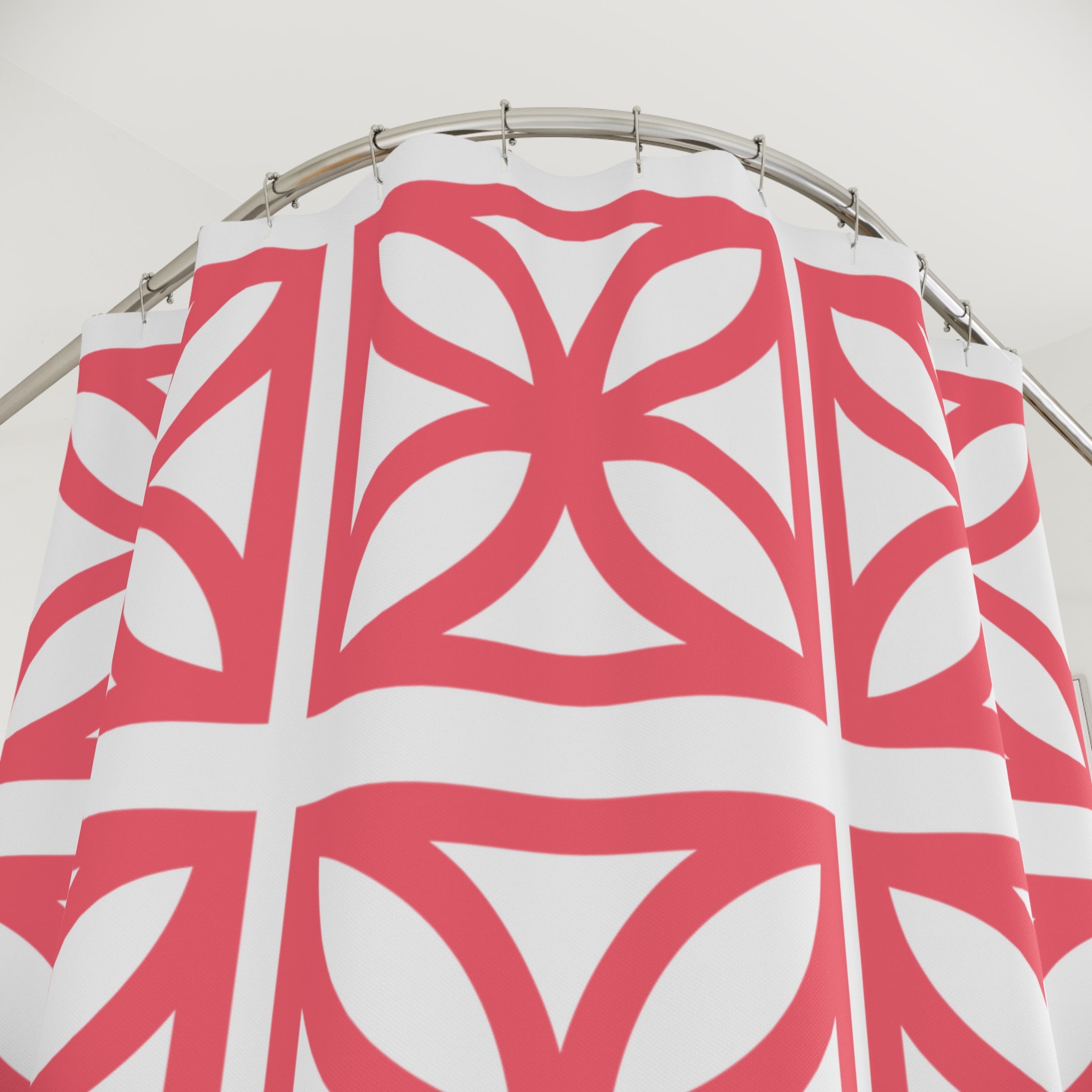 Mid Century Modern Coral Breeze Block 50s Vibe Palm Springs Cali Style Modern Geometric Shower Curtain - Mid Century Modern Gal