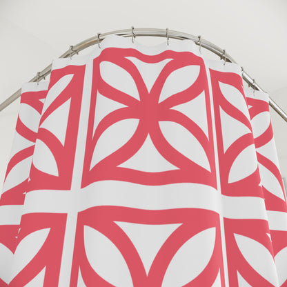 Mid Century Modern Coral Breeze Block 50s Vibe Palm Springs Cali Style Modern Geometric Shower Curtain - Mid Century Modern Gal