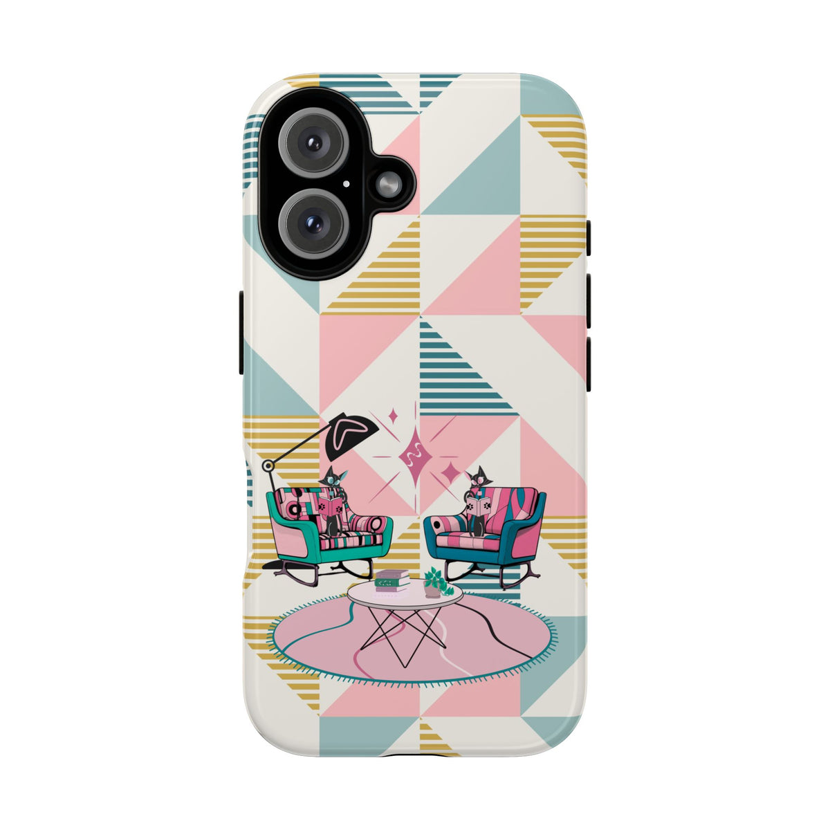 Atomic Cats Reading, Book Talk, Book Lover, Retro Chic Phone Case with Retro Vibe - Cozy Living Room Design - Mid Century Modern Gal