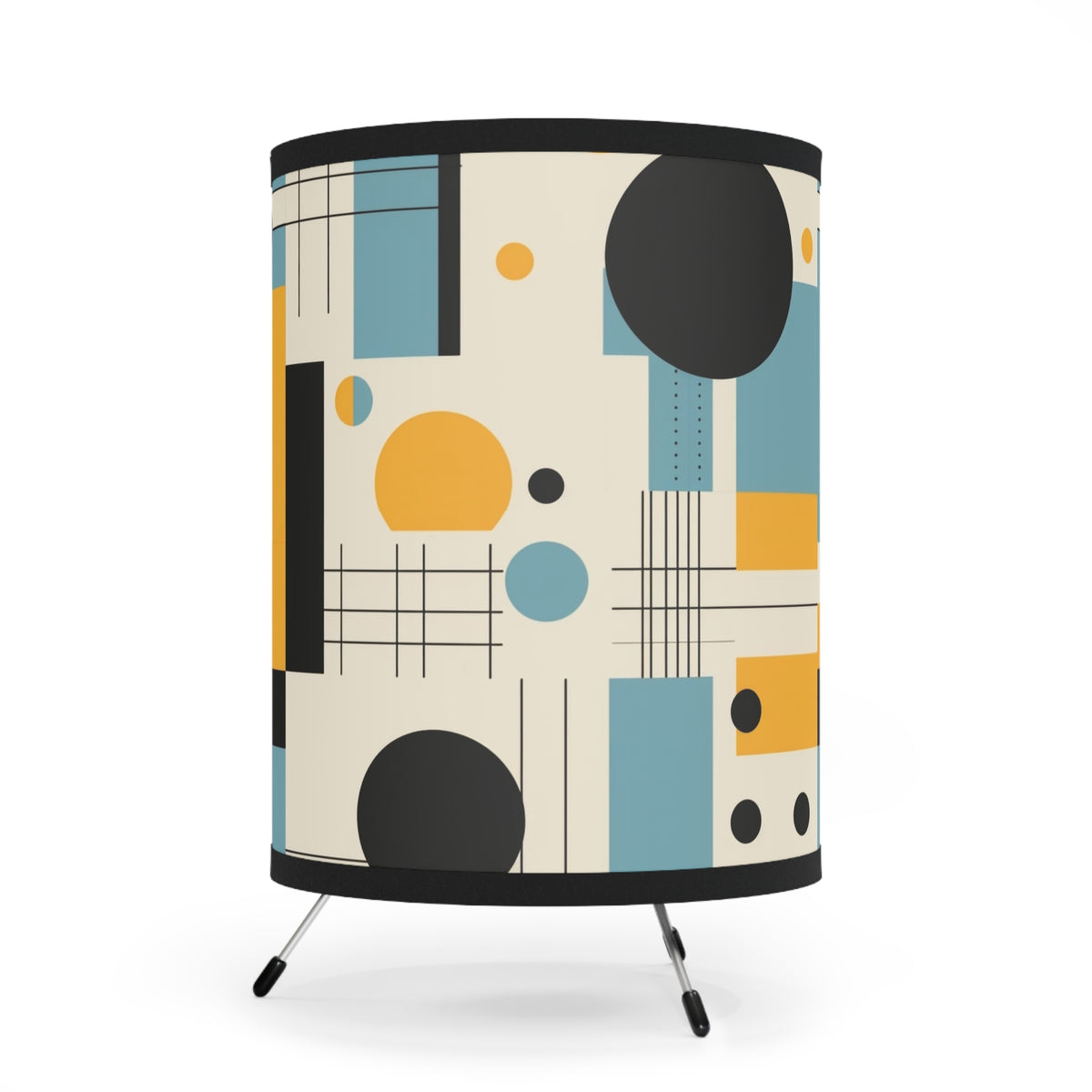 Bauhaus Designed Tripod Lamp, Blue, Mustard Yellow Geometric Designed - Mid Century Modern Gal