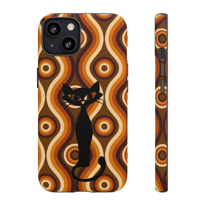 Retro Phone Case, Groovy Brown, Atomic Kitsch Cat Tough Smart Phone Cases