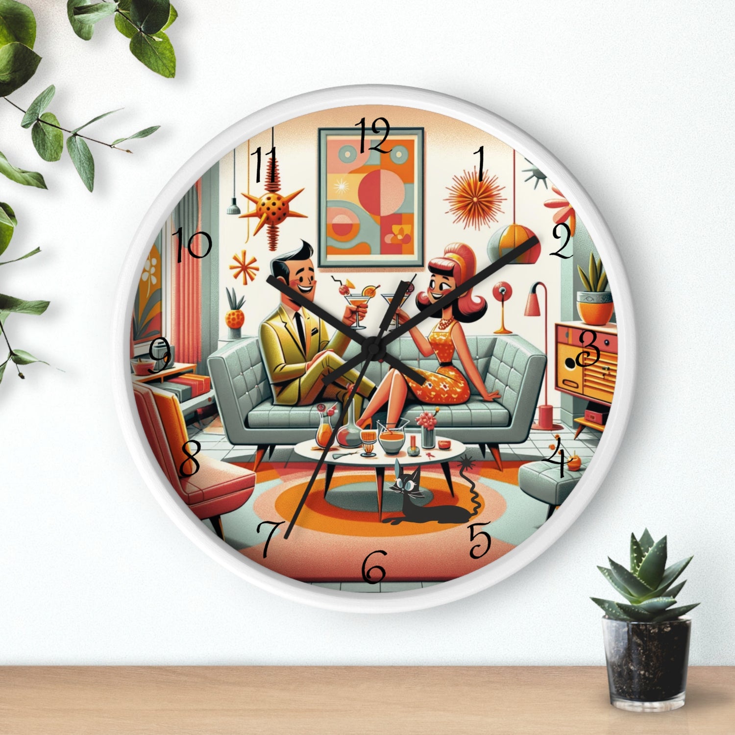 Mid Century Modern Kitschy Quirky Mod Couple, Fun Retro Wall Clock