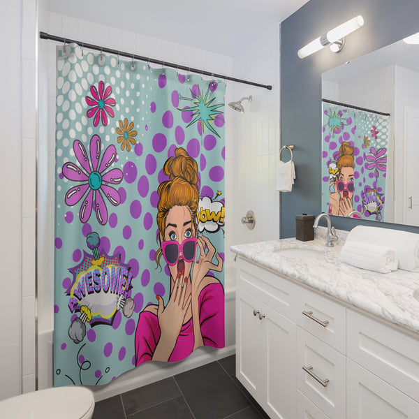 Pop Art Retro Gal Funky Bold Kitschy Shower Curtain