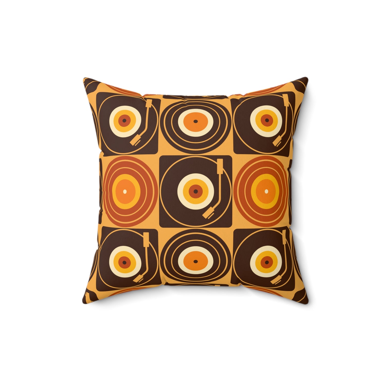 Groovy Retro Record Players, Brown Orange Yellow, Pillow Cover and Insert - Mid Century Modern Gal