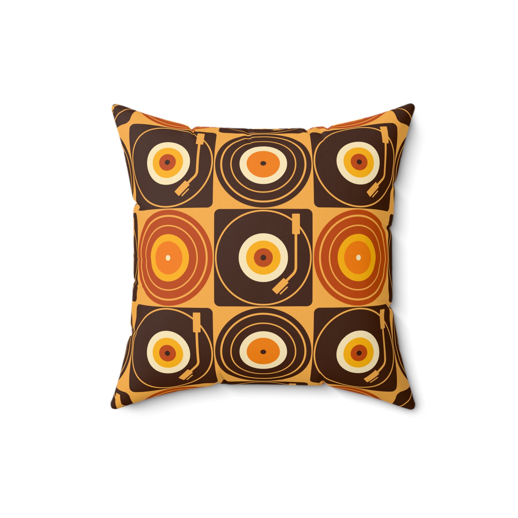 Groovy Retro Record Players, Brown Orange Yellow, Pillow Cover and Insert - Mid Century Modern Gal
