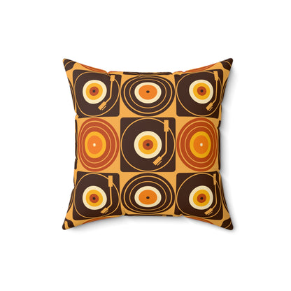 Groovy Retro Record Players, Brown Orange Yellow, Pillow Cover and Insert - Mid Century Modern Gal