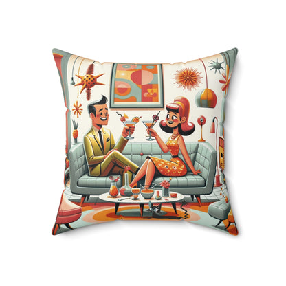 Mid Century Modern Coctail Kitschy 50d Pillow And Insert, With MCM Couple, Atomic Cat Pillow