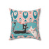 Atomic Black And White Kitty Cats, Mid Century Modern Teal Coral Pink, Kitschy Cute Pillow And Insert - Mid Century Modern Gal