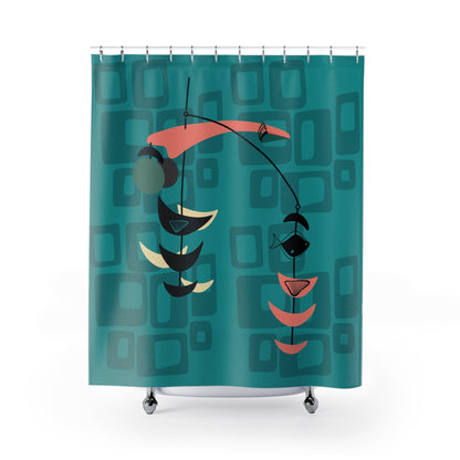 Mid Century Modern Fish Modern Geometric Shower Curtain - Mid Century Modern Gal