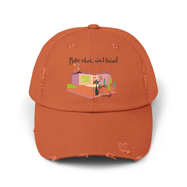Palm Springs California Modernism Sun Hat, Retro Vibes Distressed Cap - Unisex Snapback Hat with Funny Quote