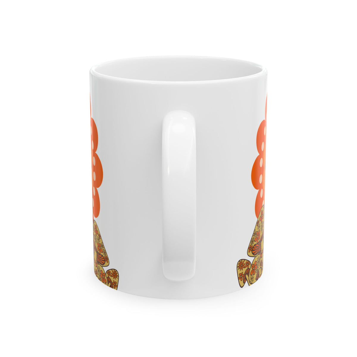 Sears Merry Mushroom, Be Merry 70s Flower Power Groovy Gal Whimsical Floral Ceramic Mug - Mid Century Modern Gal