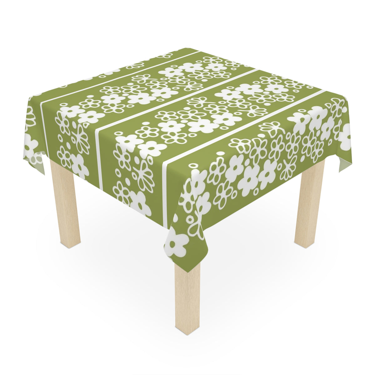 Spring Blossom Pyrex Daisy, Green Retro Tablecloth - Mid Century Modern Gal