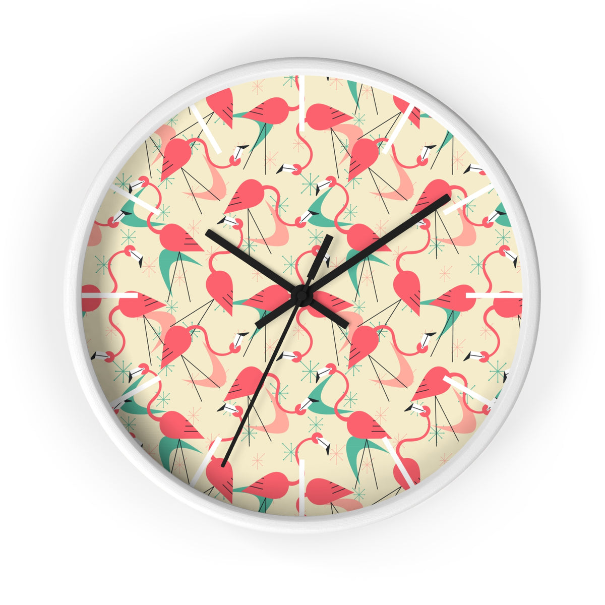 Mid Century Modern Flamingo Wall Clock, Kitschy Quirky Dancing Flamingos Fun Home Decor for Retro Summer Vibes - Mid Century Modern Gal