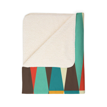 Mid Century Modern, Geometric, Retro, Mod, Teal Blue, Mustard Yellow, Chocolate Brown, Burnt Orange, Sherpa Blanket - Mid Century Modern Gal