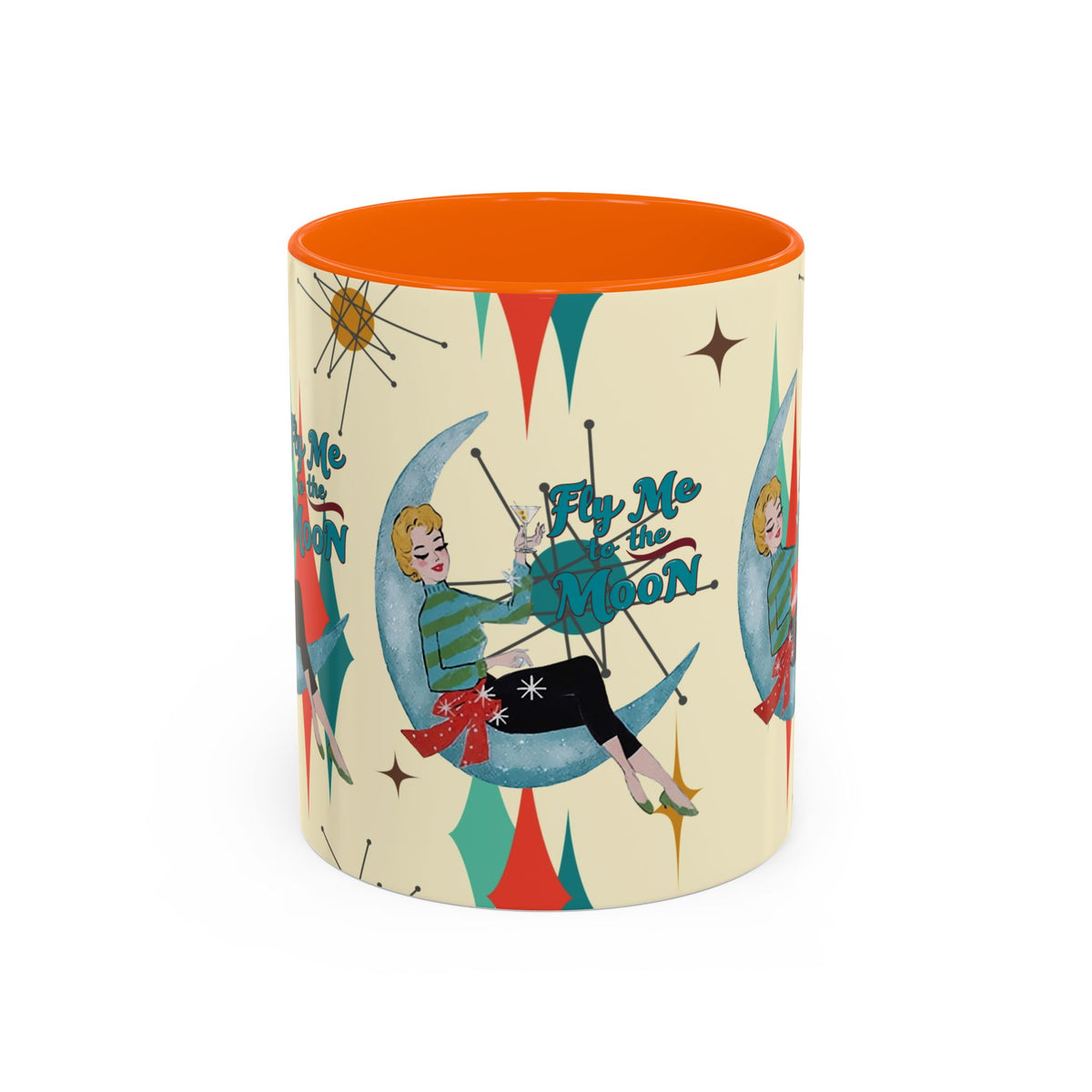 Mid Century Modern Retro Christmas Mug,  'Fly Me to the Moon' Accent Coffee Mug - Vintage Vibe for Coffee Lovers - Mid Century Modern Gal