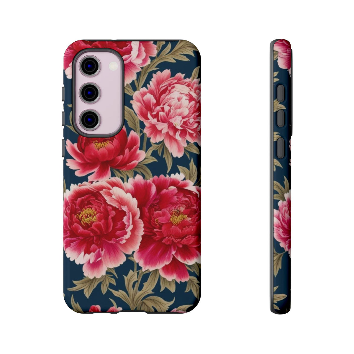 Chinoiserie Royal Blue Pink, Red Roses And Peony Floral Tough Phone Case