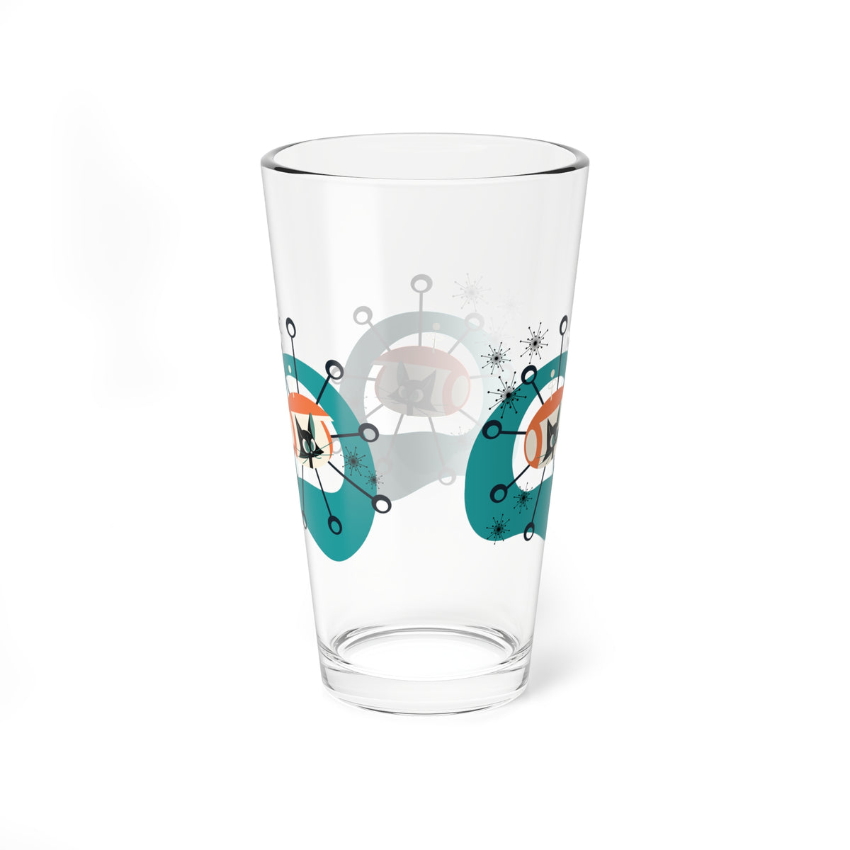 Atomic Cat Glass, Space Kittie, Kitschy Cat, Starburst Mid Century Modern Barware - Mid Century Modern Gal