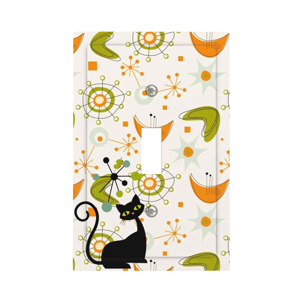 Mid Century Modern Atomic Cat Boomerang And Starburst Green, Orange Modern Switch Cover - Mid Century Modern Gal