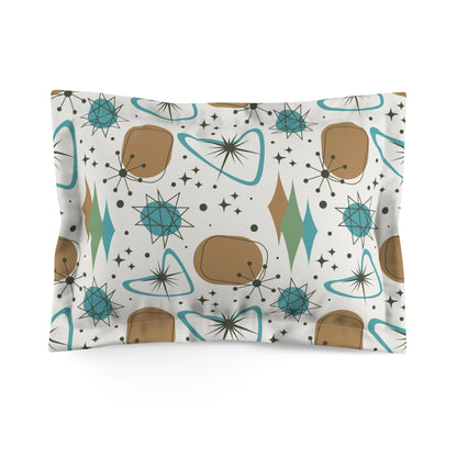Mid Century Modern Franciscan Starburst Camel Brown, Beige Teal Starburst Retro-Modern Pillow Sham - Mid Century Modern Gal