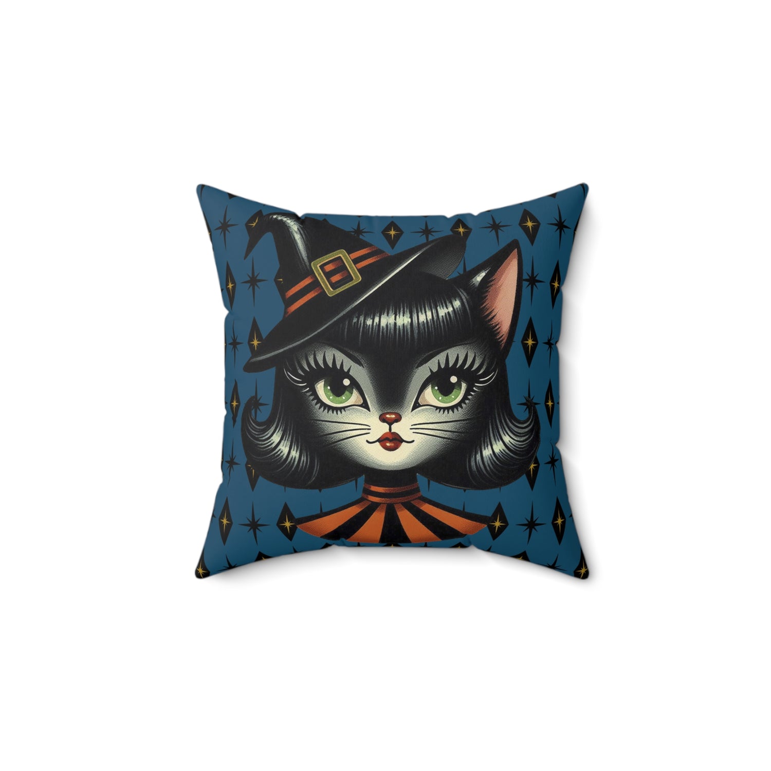 Vintage Halloween Black Cat Sexy Sexton Mid Century Modern Blue Pillow Cover and Insert - Mid Century Modern Gal