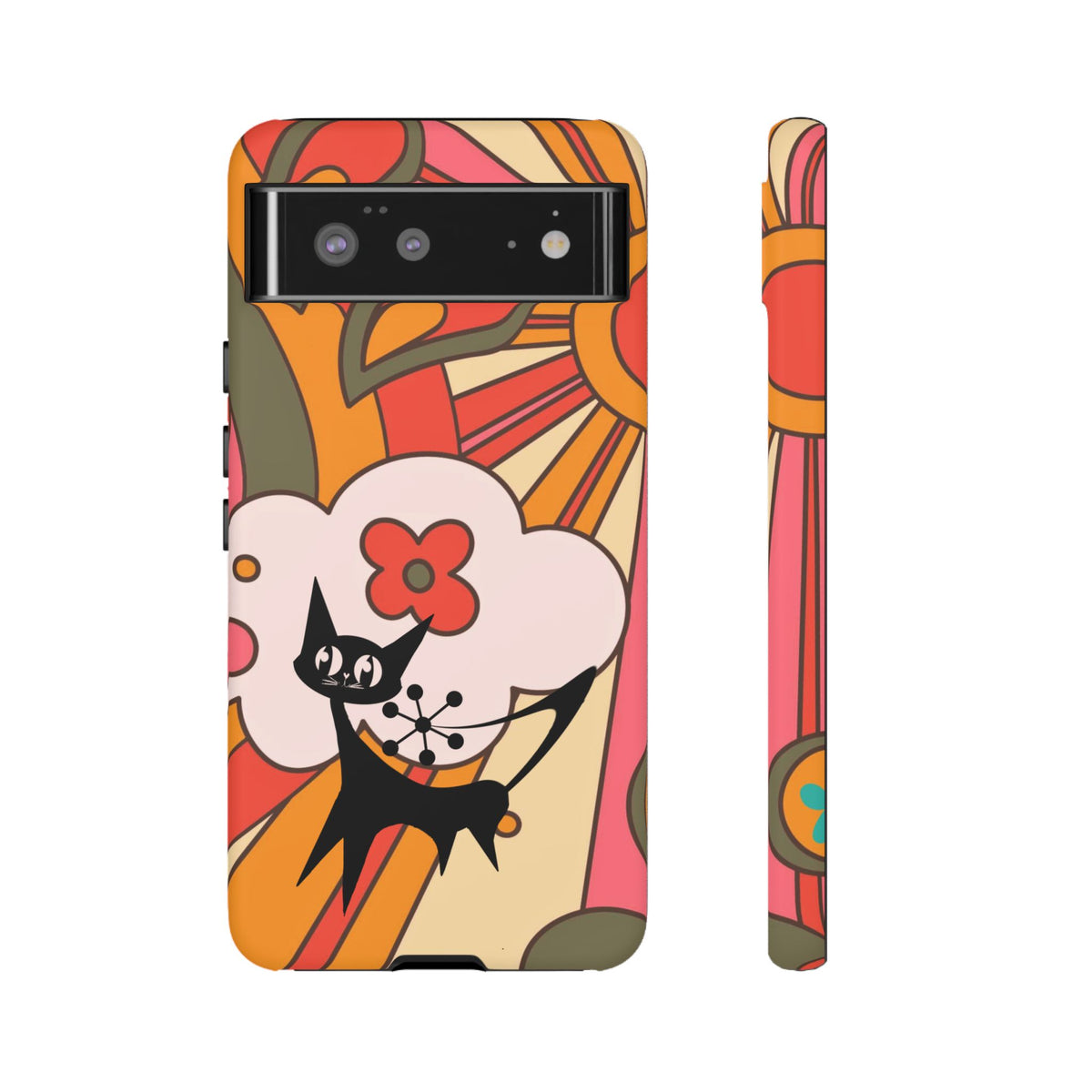 Atomic Cat, Retro Sunburst, Groovy Mod Smart Phone Tough Phone Cases - Mid Century Modern Gal