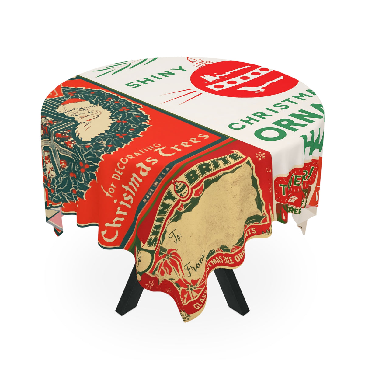 Original Shiny Brite Ornaments Advertisment Vintage Inspired Christmas Mod Tablecloth - Mid Century Modern Gal