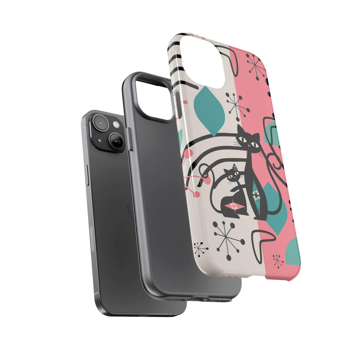 Mid Mod Atomic Cat Boomerang Starburst, Pink, Black Kitschy Stylish Cat Phone Case: Modern Design for Cat Lovers