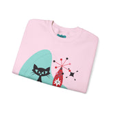 Atomic Cat Holiday Festive Kitschy Mid Mod Unisex Heavy Blend™ Crewneck Sweatshirt - Mid Century Modern Gal