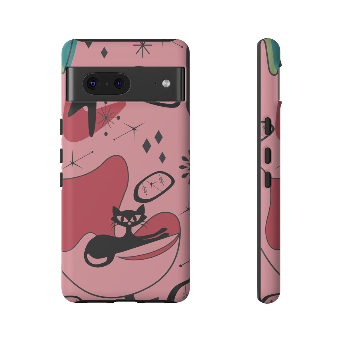 Atomic Cat, Pink Mid Century Modern, Egg Chair, Space Cat Tough Phone Case