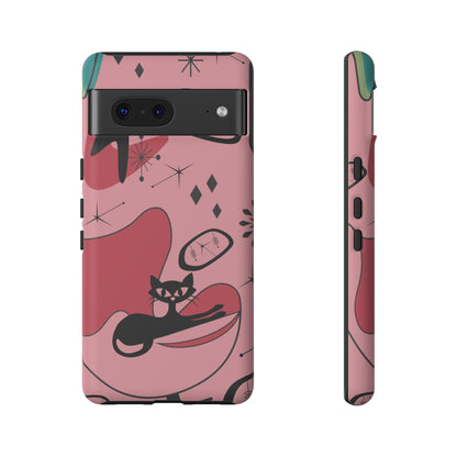 Atomic Cat, Pink Mid Century Modern, Egg Chair, Space Cat Tough Phone Case