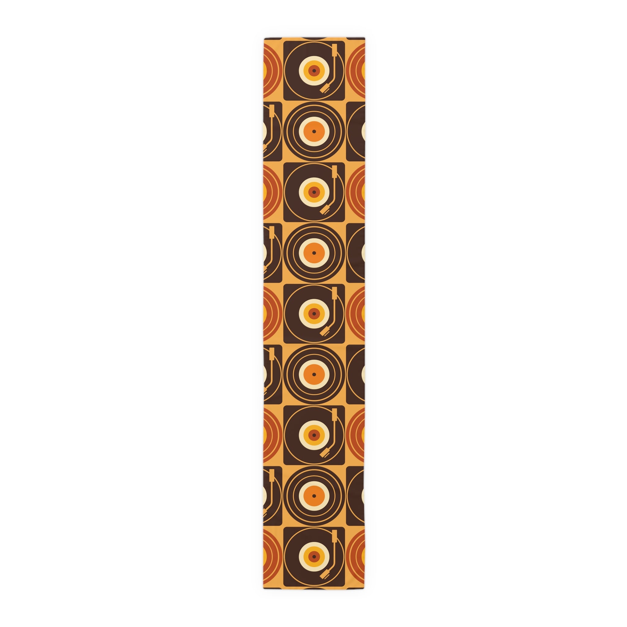 Groovy Retro Record Players, Brown Orange Yellow, Table Runner - Mid Century Modern Gal
