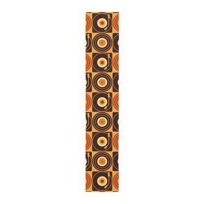 Groovy Retro Record Players, Brown Orange Yellow, Table Runner - Mid Century Modern Gal