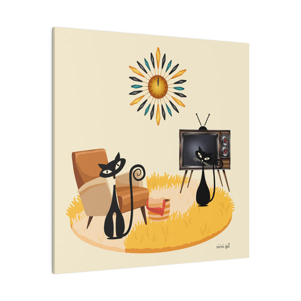Atomic Cat Art, Mid Century Modern Chair, Retro TV, Shag Rug, Atomic Clock, MCM Matte Canvas Art