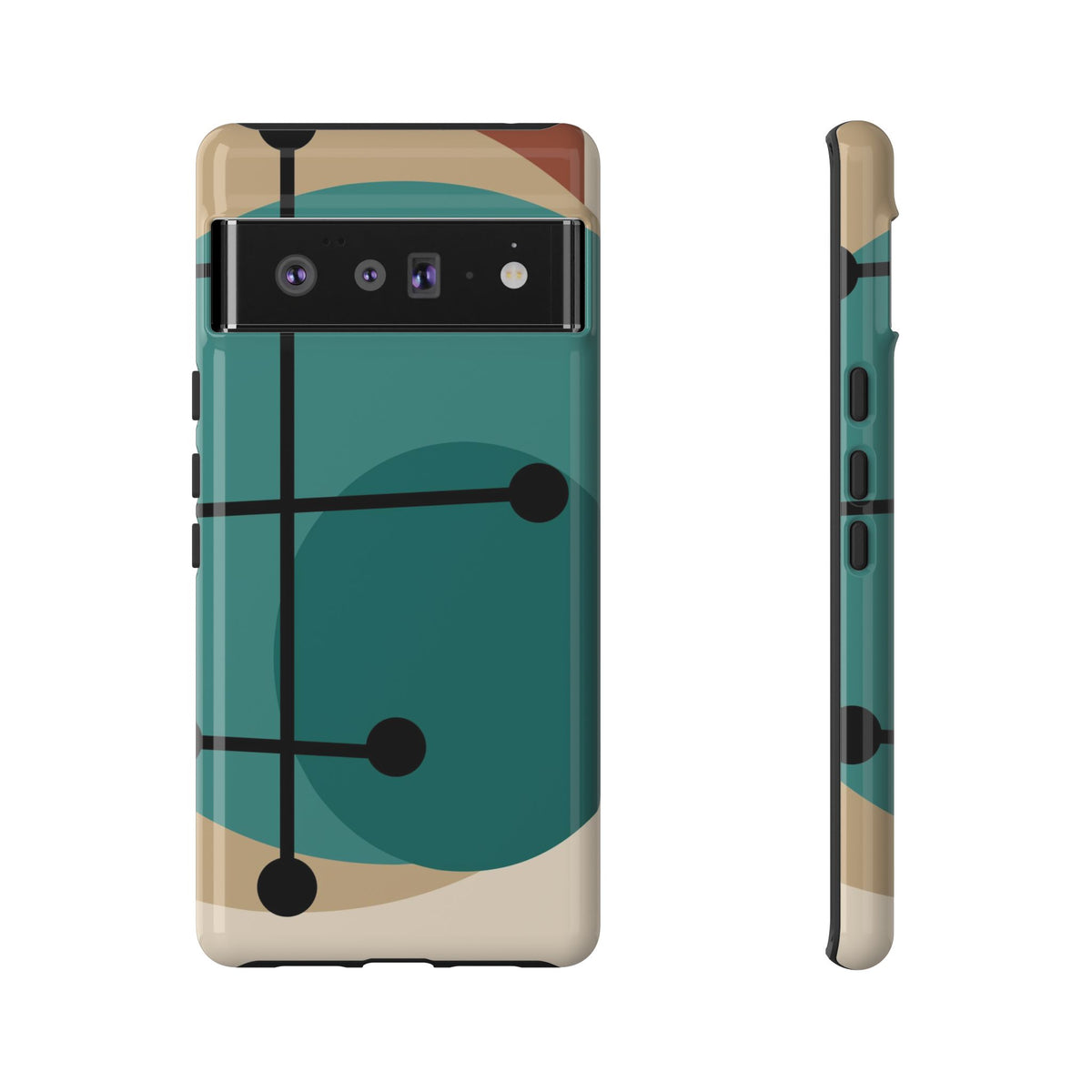 Mid Century Mod, Geometric, Retro Beige Teal Blue, Smart Phones Tough Phone Cases