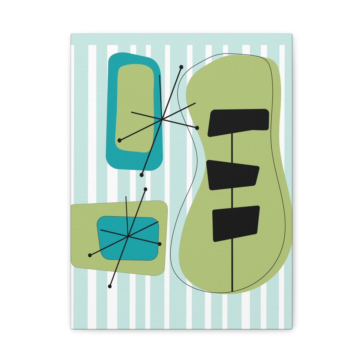 Mid Mod Atomic Age, Aqua Blue, Green, Black, Abstract, Geometric, Retro MCM Wall Canvas Art - Mid Century Modern Gal