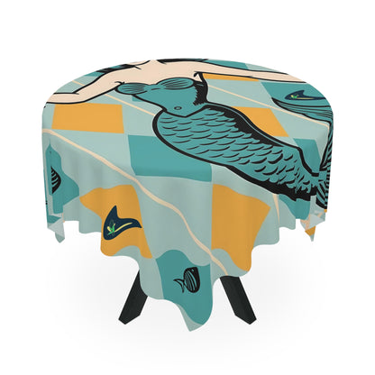 Vintage Mermaid Mid Century Modern Tablecloth Kitschy Retro Beach Decor - Mid Century Modern Gal
