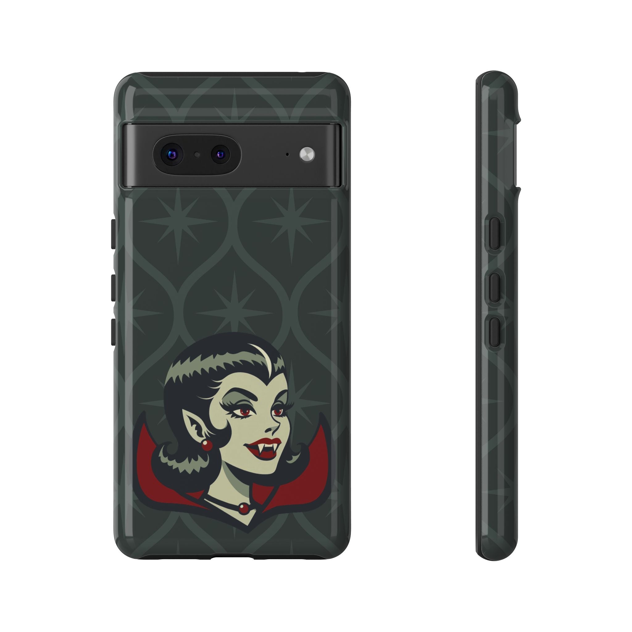 Vampire Dracula Girl Halloween Goth Horror Buff MCM Green Tough Phone Case - Mid Century Modern Gal