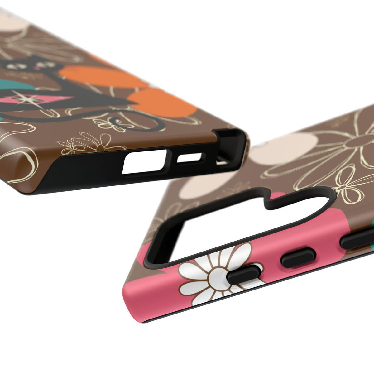 Atomic Cat Retro 70s Vibe Flower Power Tough Cases: Cute Floral and Cat Phone Case for Cat Lovers