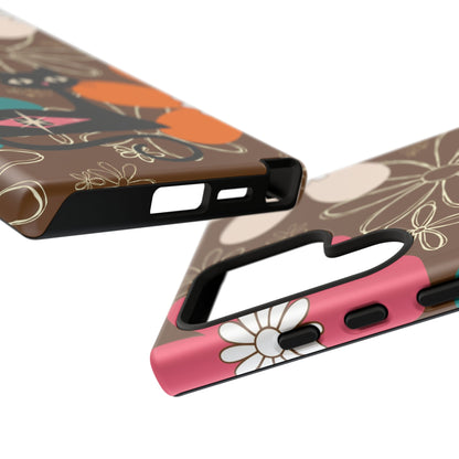 Atomic Cat Retro 70s Vibe Flower Power Tough Cases: Cute Floral and Cat Phone Case for Cat Lovers