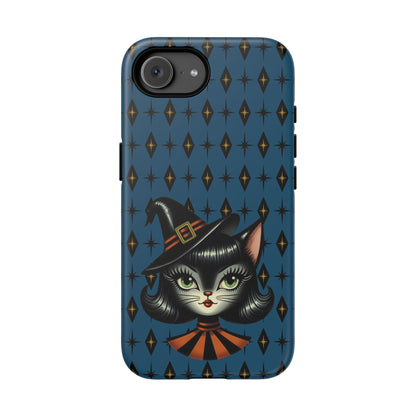 Vintage Halloween Black Cat Sexy Sexton Mid Century Modern Blue Tough Phone Case