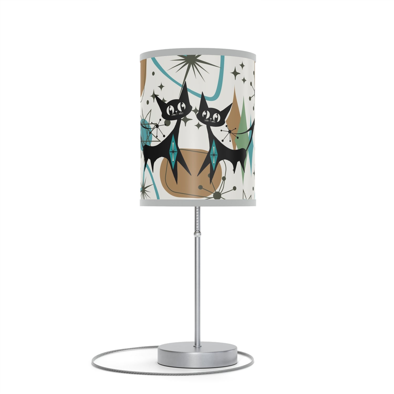 Mid Century Modern Table Lamp, Atomic Kitschy Cats, Starbursts Boomerang Themed Table Lamp - Mid Century Modern Gal