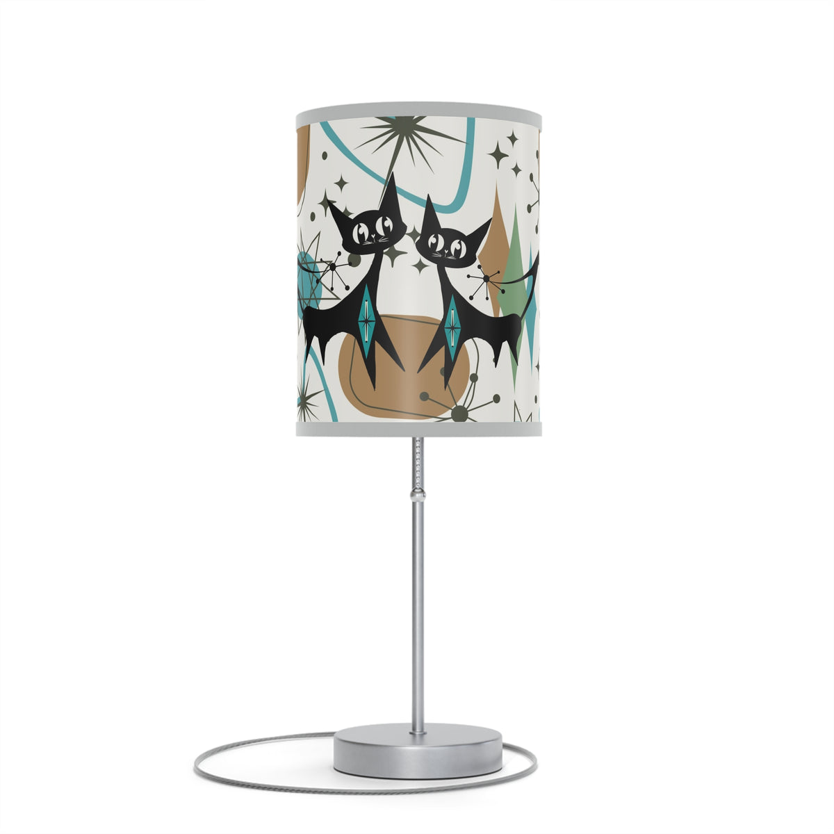 Mid Century Modern Table Lamp, Atomic Kitschy Cats, Starbursts Boomerang Themed Table Lamp - Mid Century Modern Gal