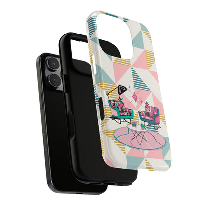 Atomic Cats Reading, Book Talk, Book Lover, Retro Chic Phone Case with Retro Vibe - Cozy Living Room Design