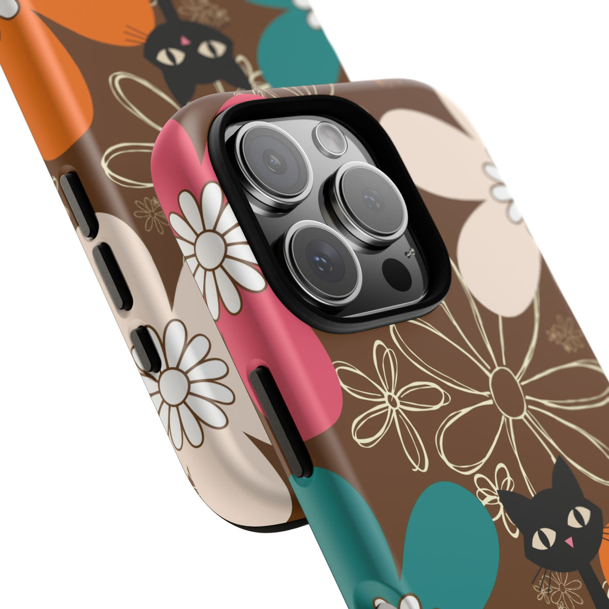 Atomic Cat Retro 70s Vibe Flower Power Tough Cases: Cute Floral and Cat Phone Case for Cat Lovers