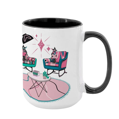 Atomic Reading Cats, Kitschy Mid Century Modern Large Colorful Mug (15oz) - Mid Century Modern Gal