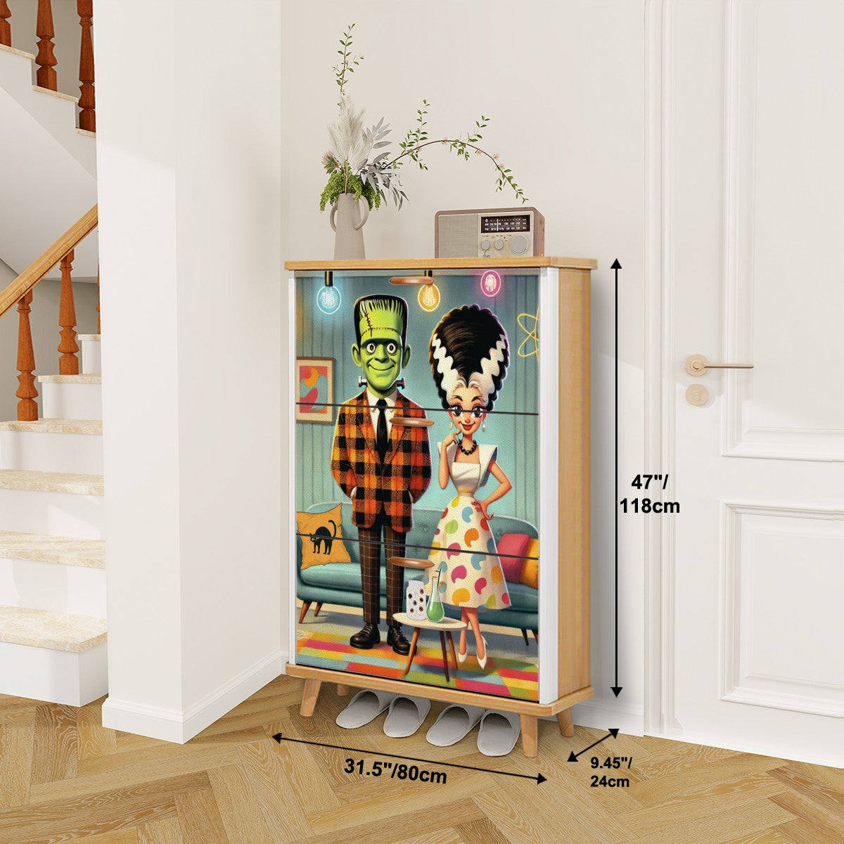 Frankenstien And Bride Of, Mid Centur Modern Kitschy Retro Shoe Cabinet - Mid Century Modern Gal