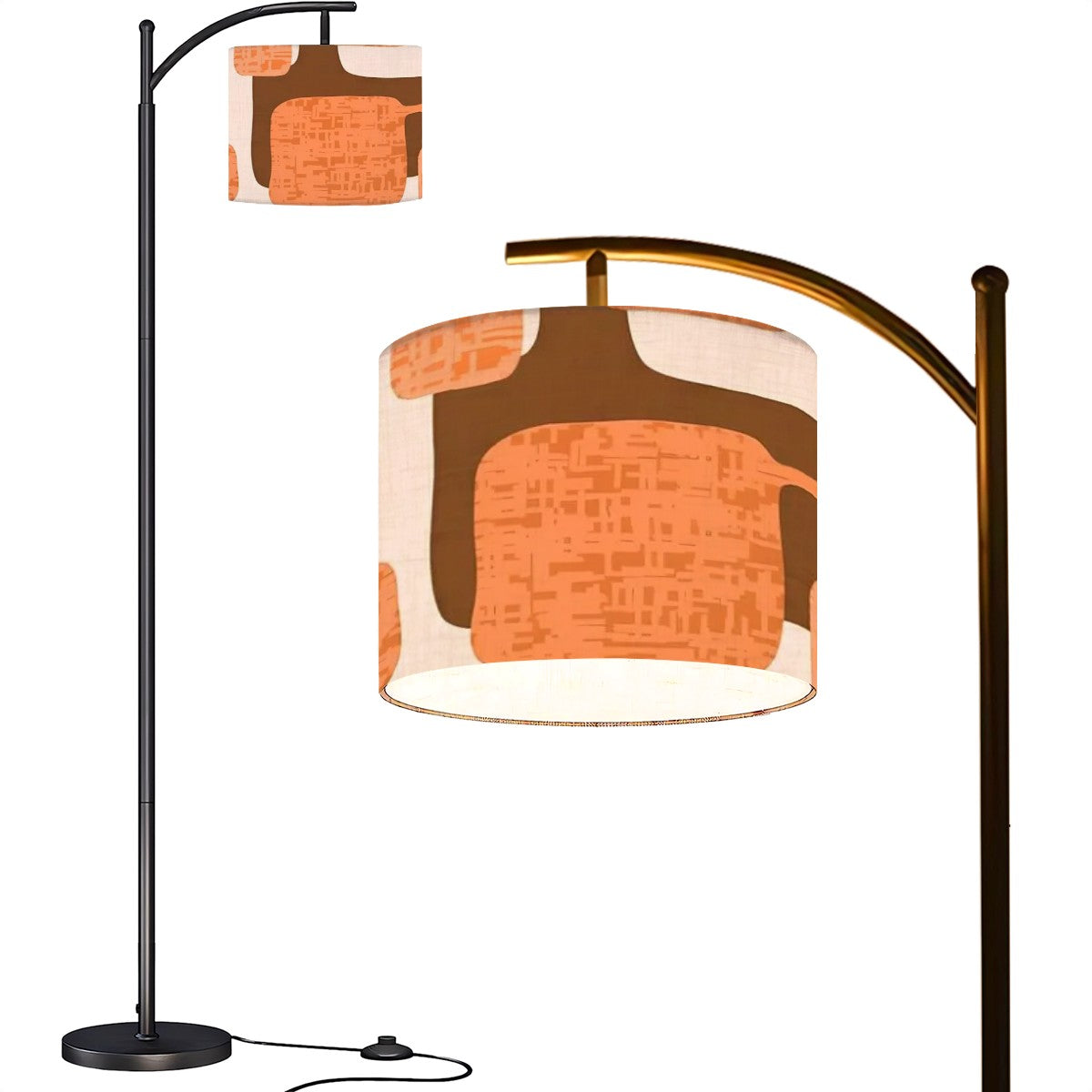 Mid Century Modern Arc Floor Lamp, Orange Brown Mod Groovy Lighting - Mid Century Modern Gal