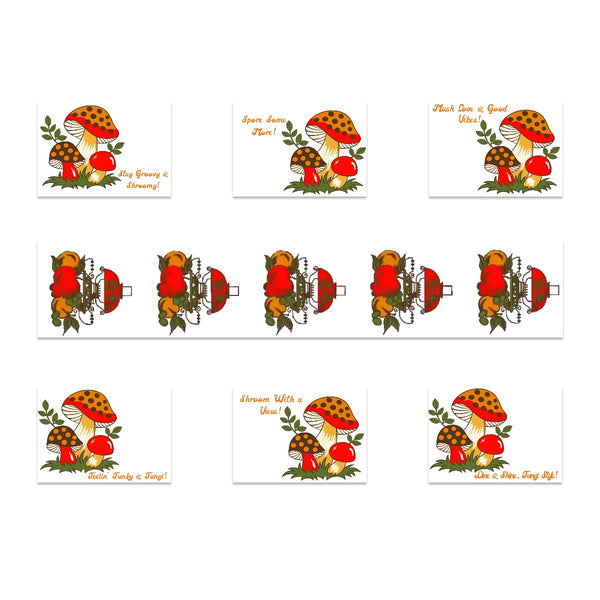 70s Sears Merry Mushroom, Fungi Retro Hippie Fun Table Mats And Runner Set