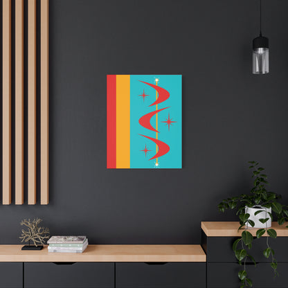 Atomic Boomerang Retro Red, Aqua Blue, Mustard Yellow Mid Century Modern Retro Wall Art - Mid Century Modern Gal