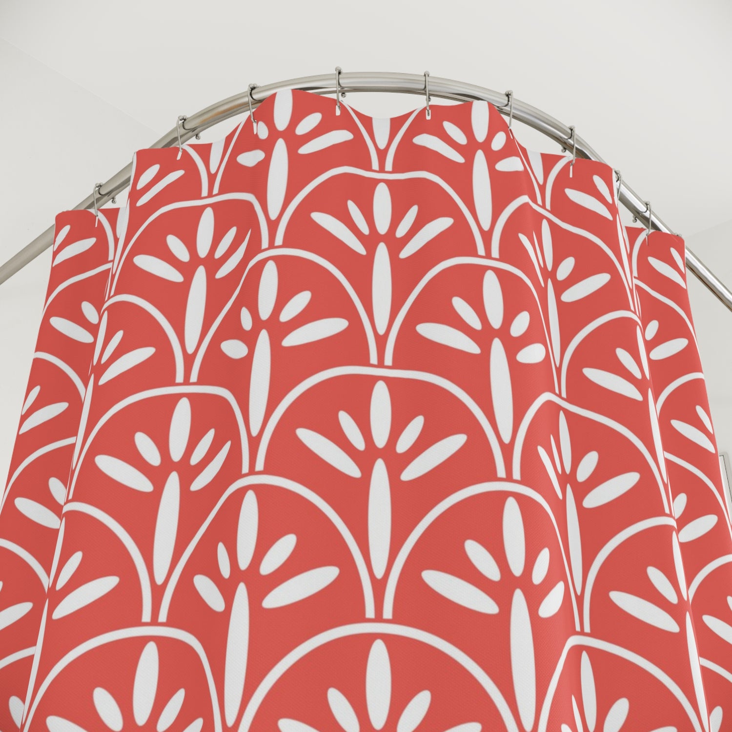 Art Deco Modern Coral Vibrant Floral Shower Curtain - Mid Century Modern Gal